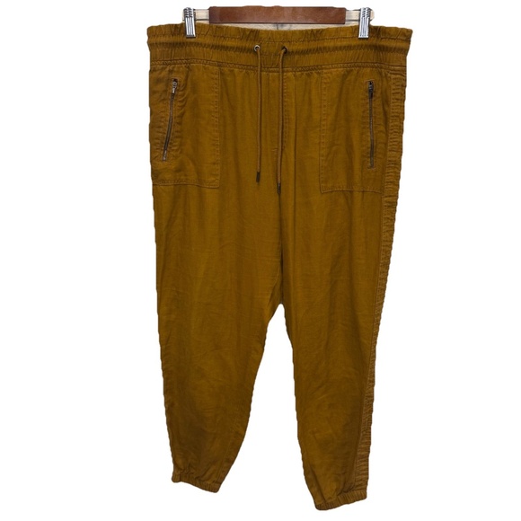 Athleta Pants - ATHLETA Cabo Jogger Women Size 16 Mustard Brown 100% Linen Drawstring Hiking